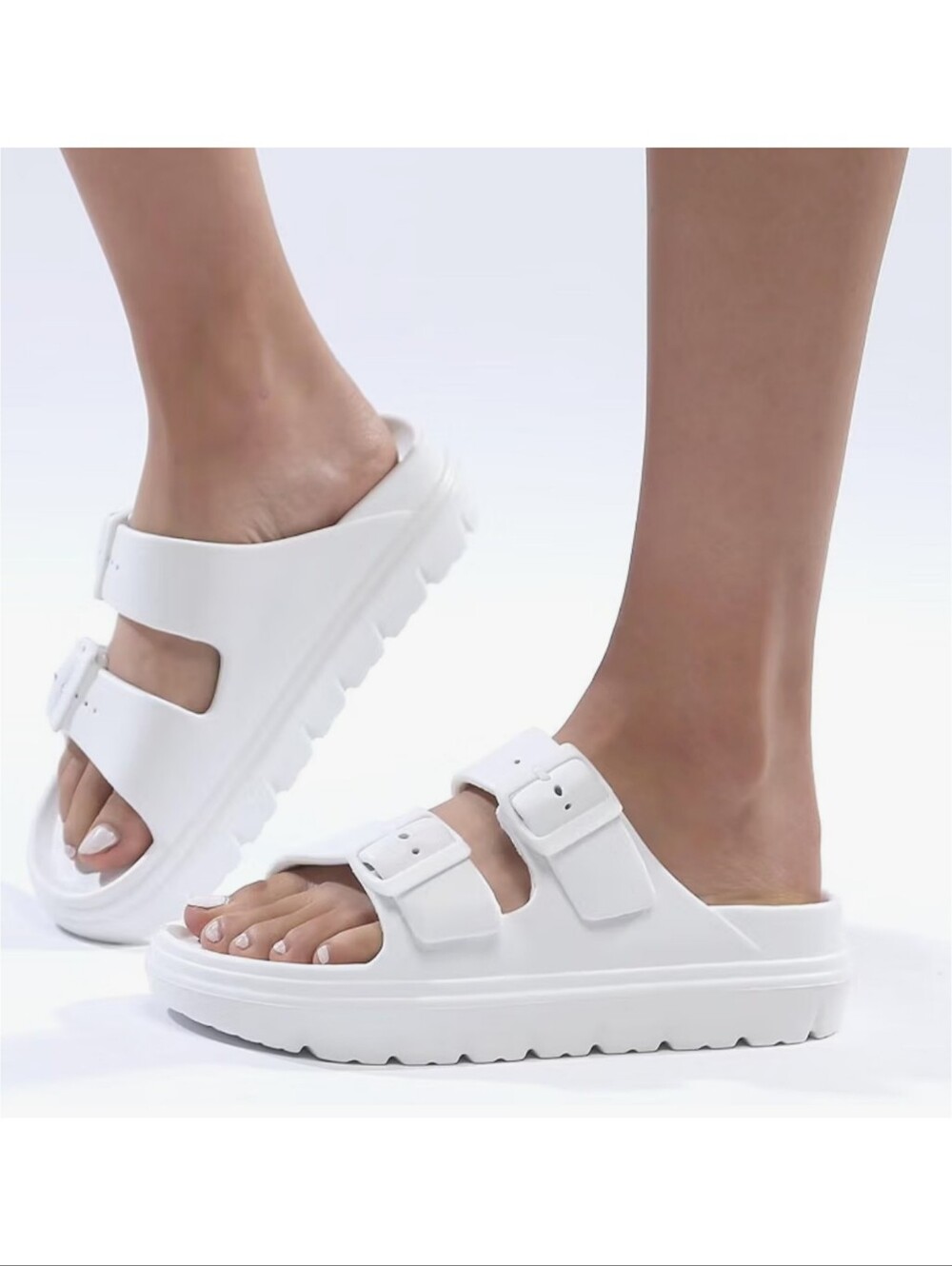 Double Buckle Slide Sandals White Size 9